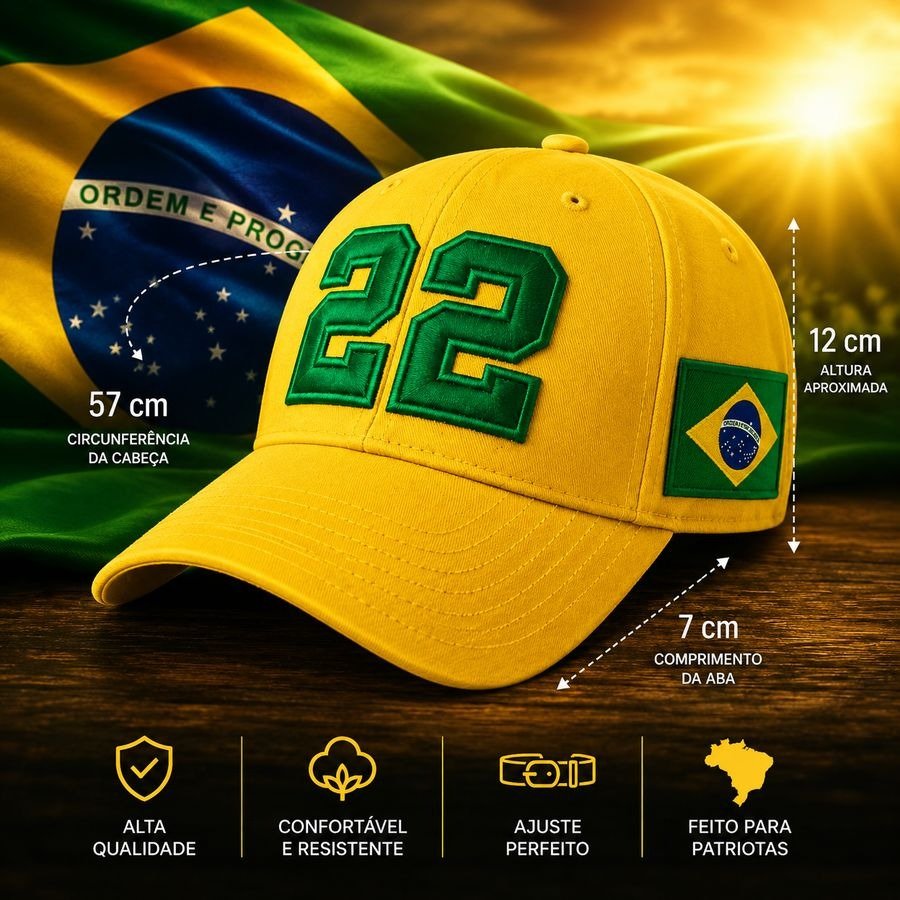 Boné amarelo Brasil 22 com medidas